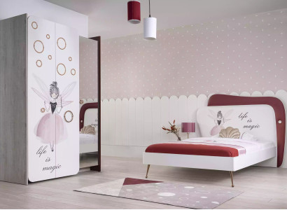 Weiß Graues Kinderzimmer Set Bett Nachttisch Kleiderschrank Holz 3tlg